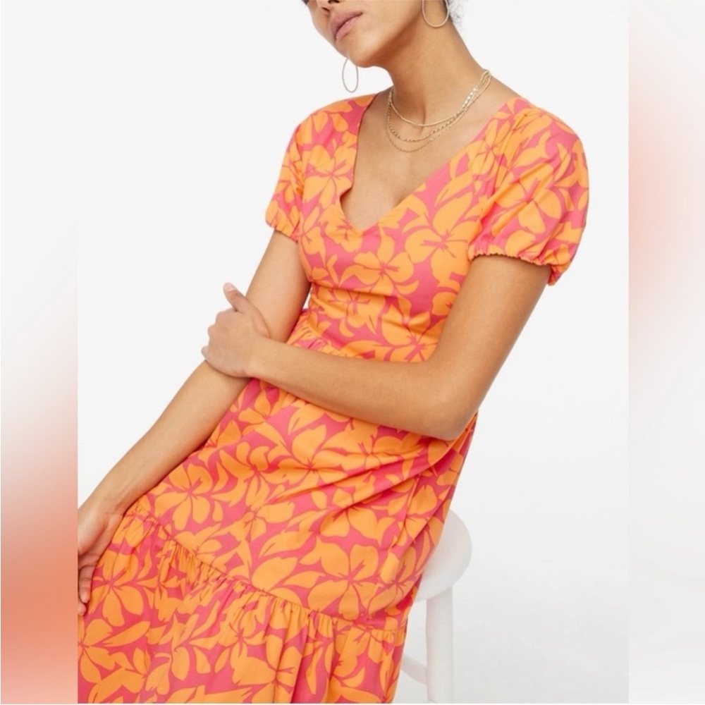 J. Crew Factory Pink and Orange Floral Midi Dress